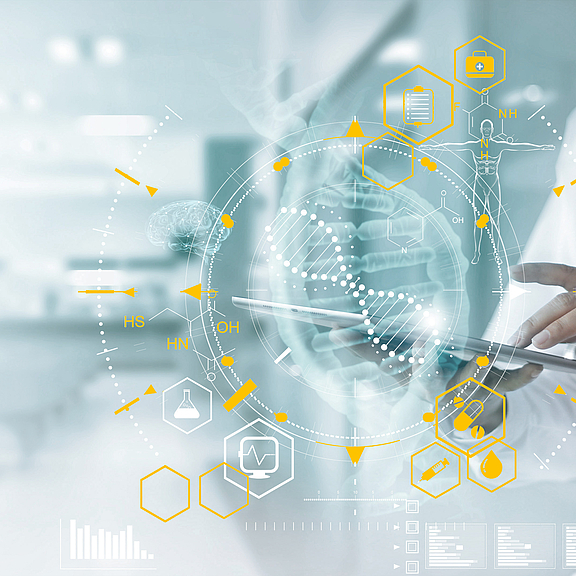 Surgeon with medical icons  