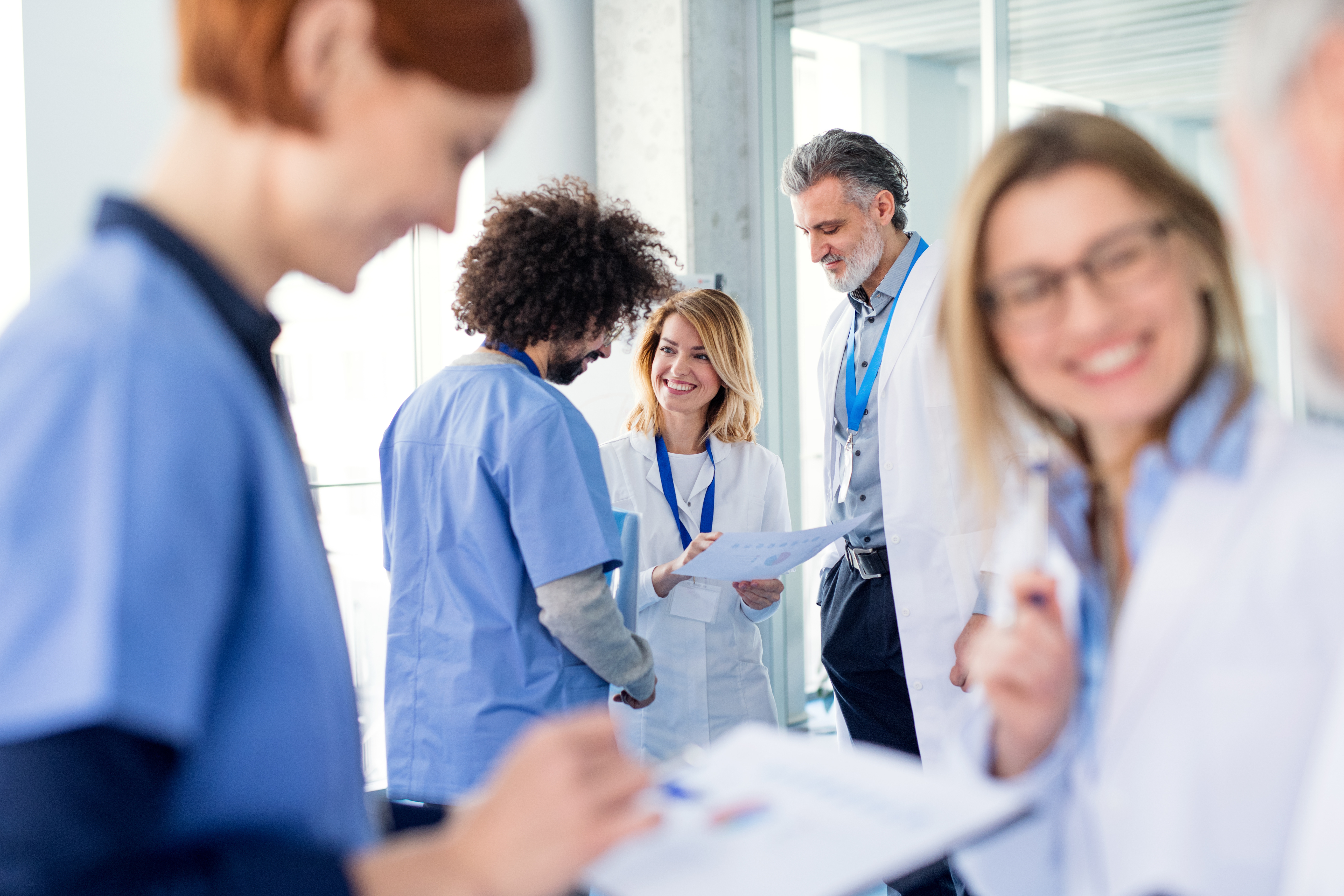 Hospital nurses and doctors looking happy