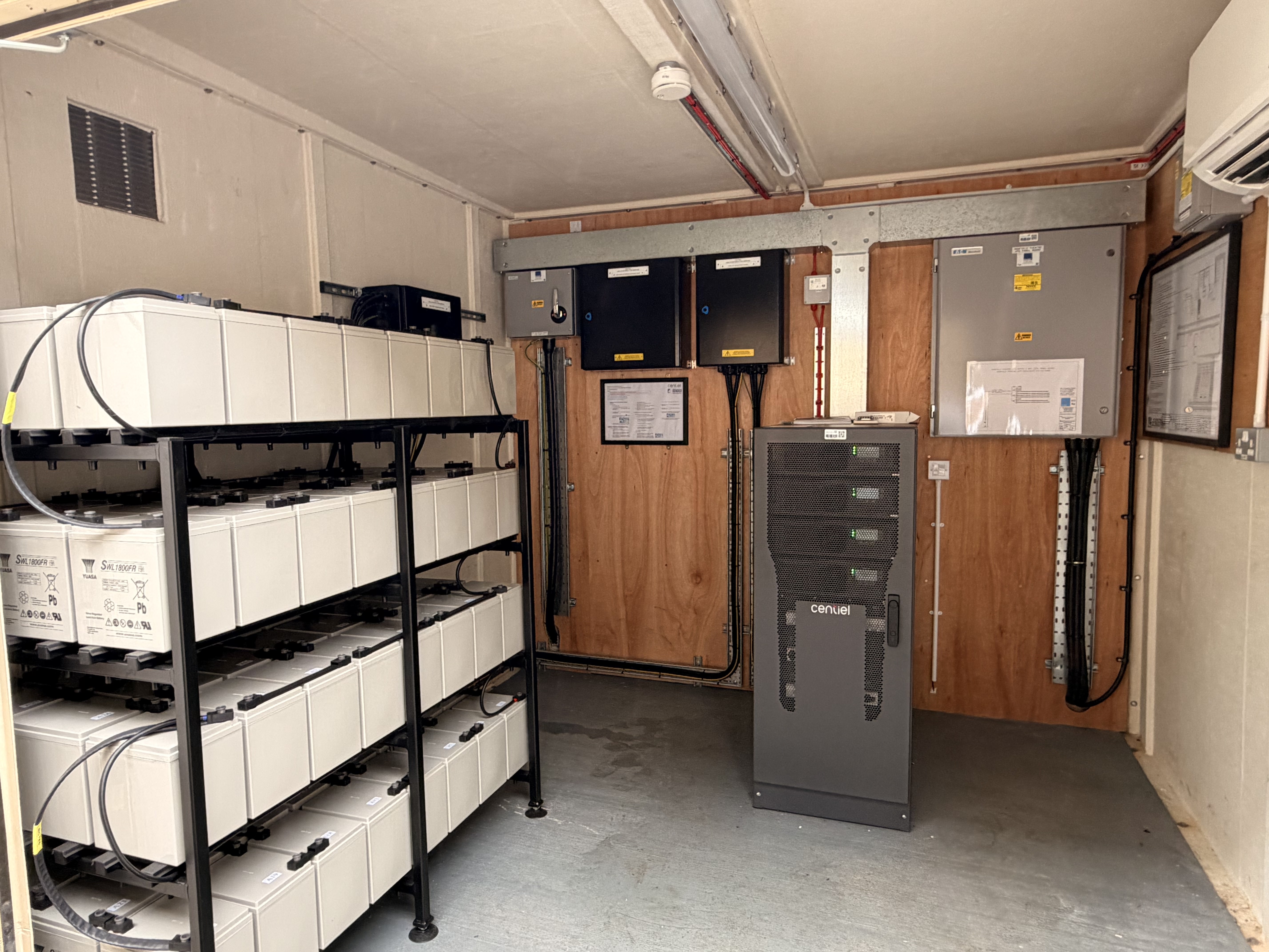 Batteries and UPS Systems inside Northampton Plant Room after refurbishment