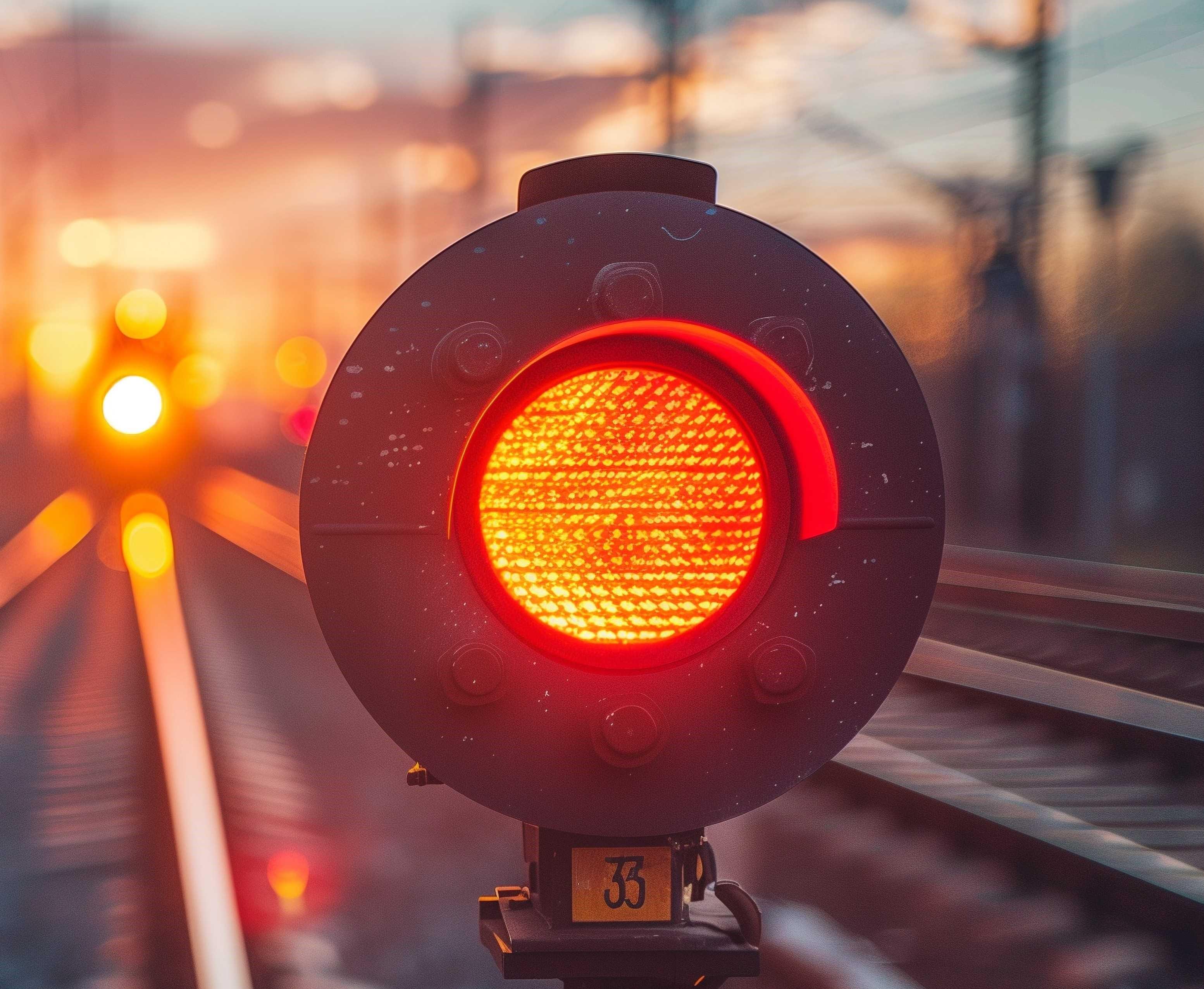 Image of a red signal light on a train track