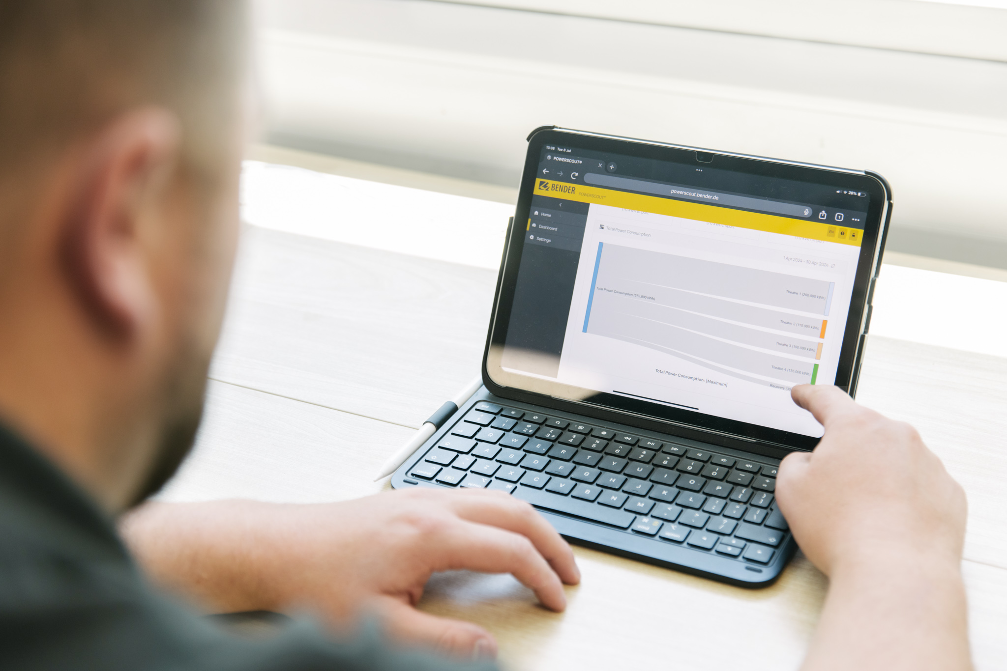 Image of engineer monitoring electrical infrastructure using remote software