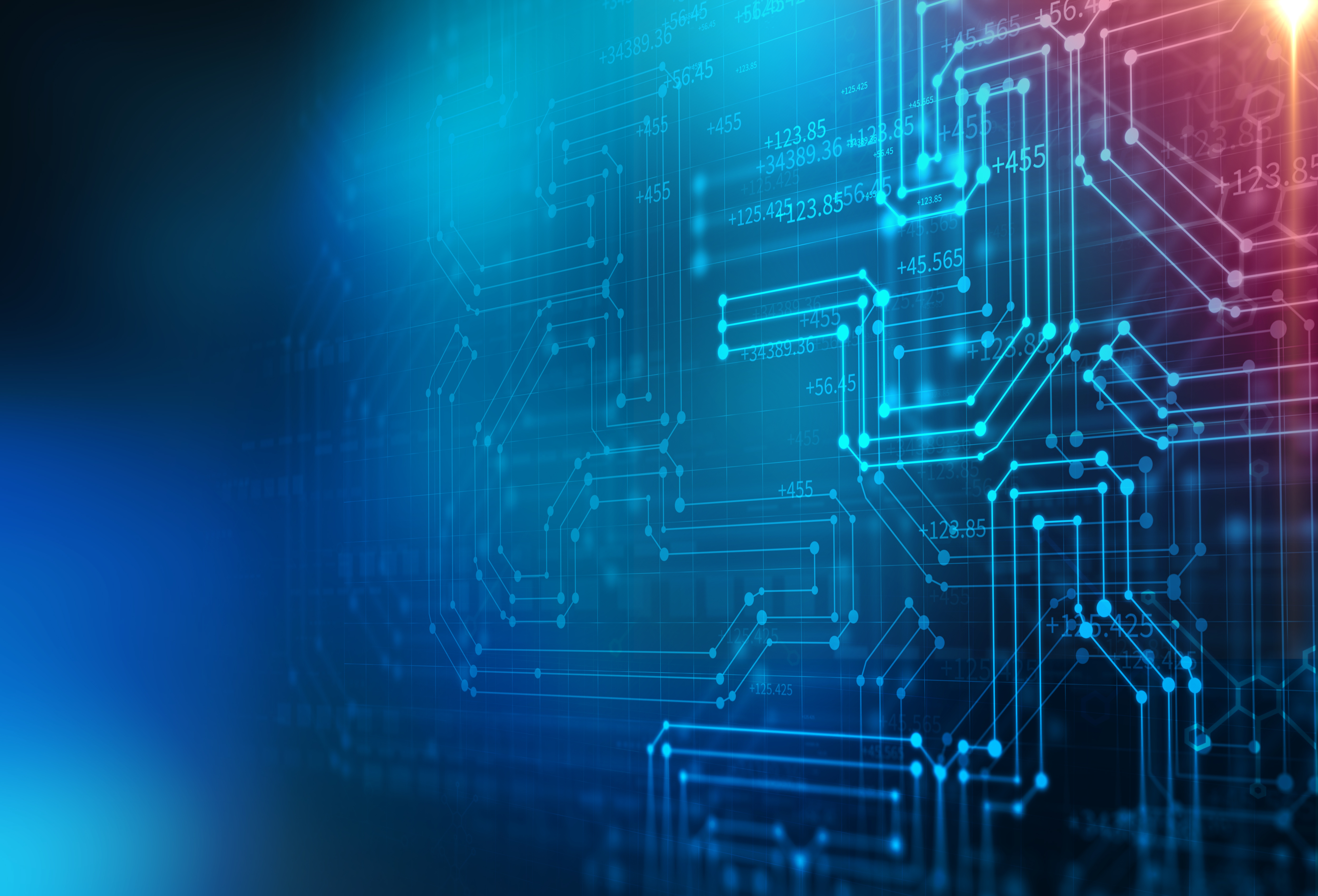 Colourful geometric grid visualisation with connectors and abstract background.  
